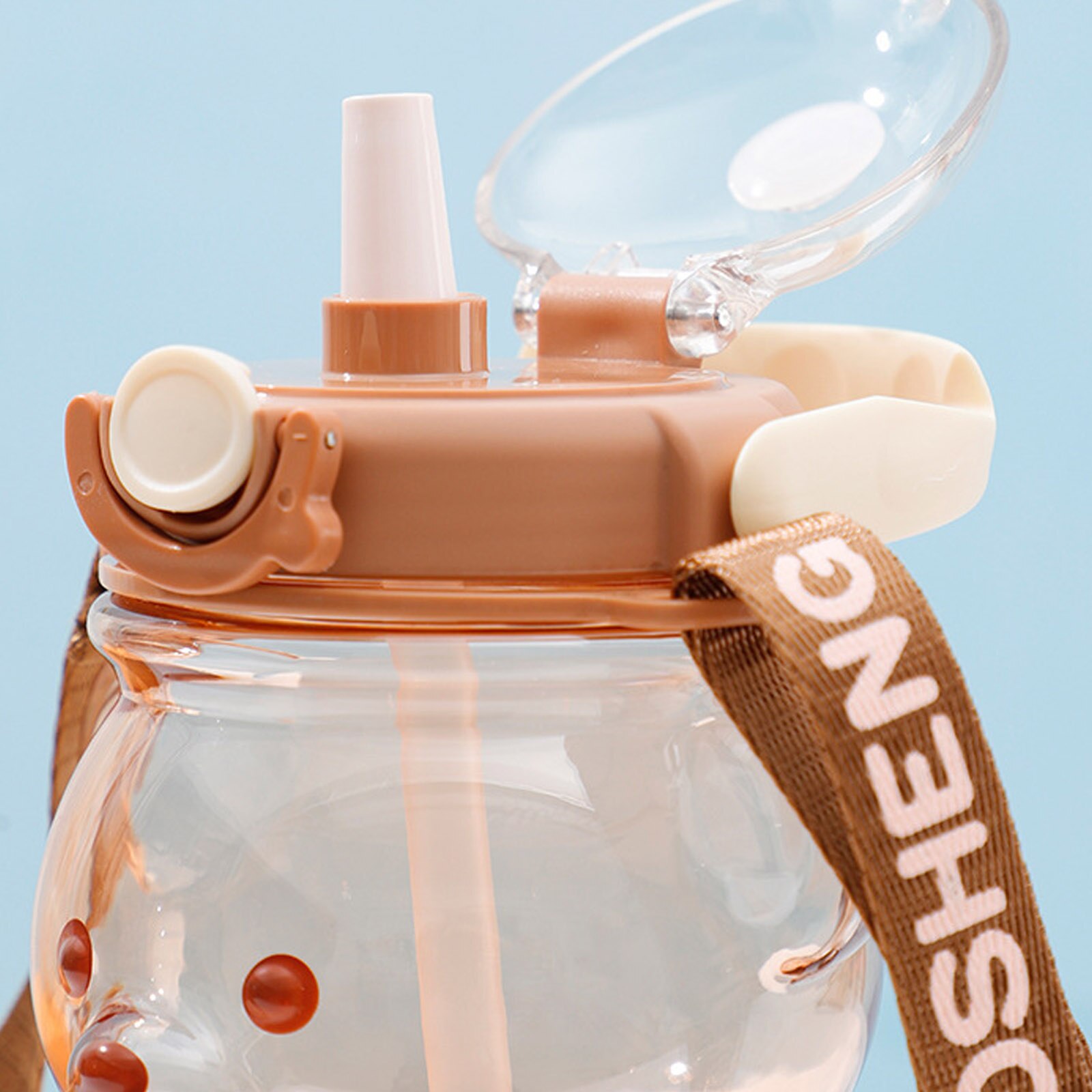 Large Capacity Cartoon Bear Plastic Sippy Cup, Brown - Image 3