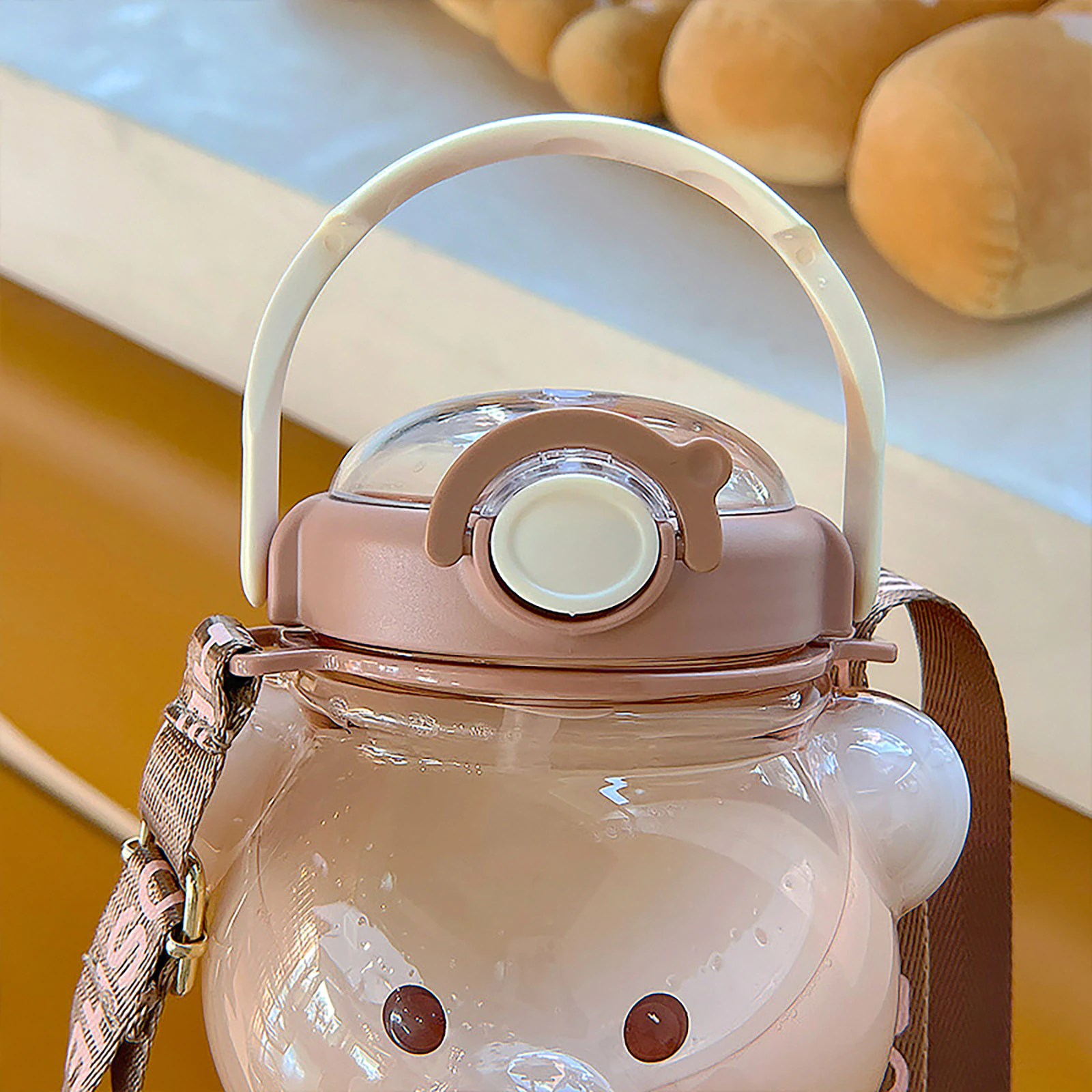 Large Capacity Cartoon Bear Plastic Sippy Cup, Brown - Image 6