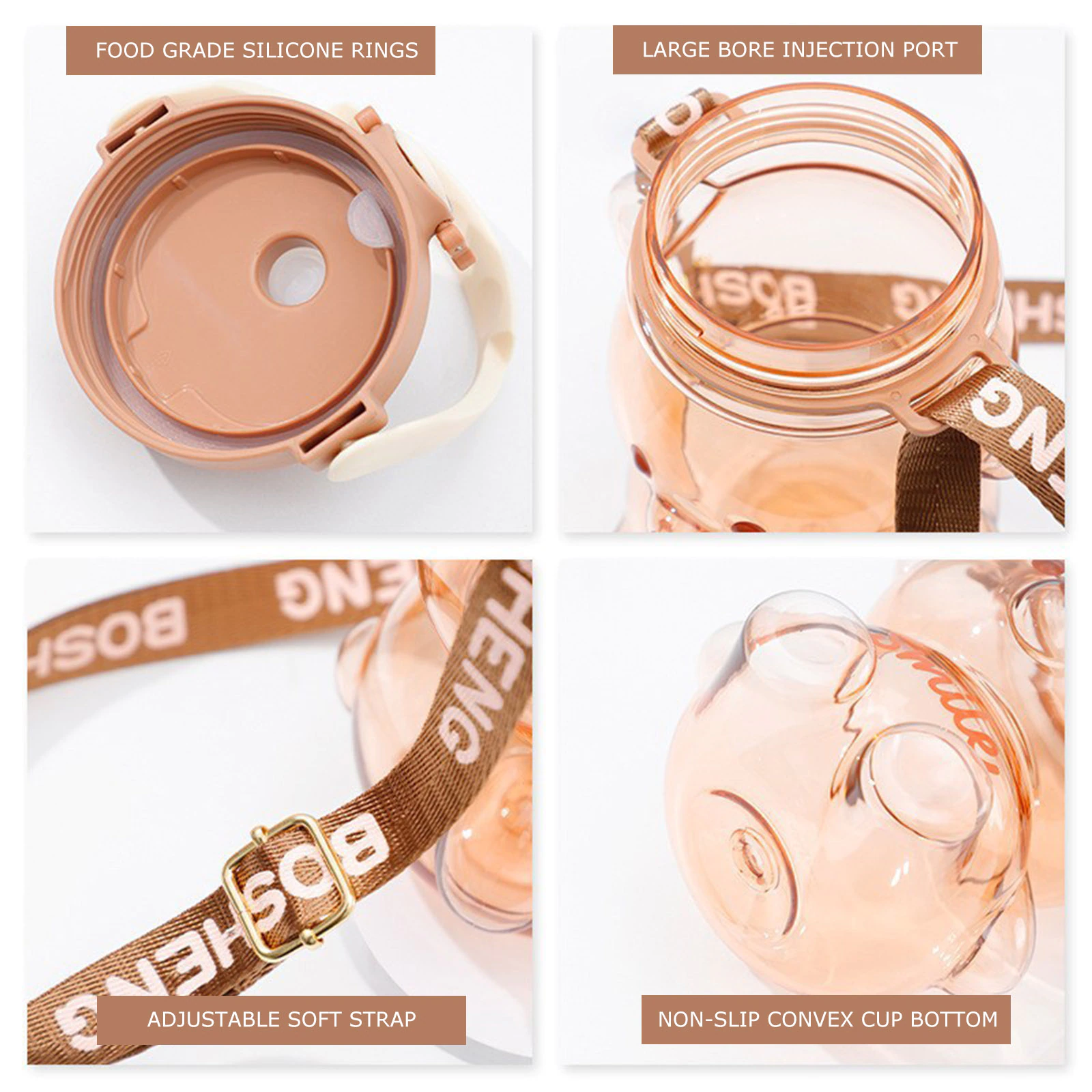 Large Capacity Cartoon Bear Plastic Sippy Cup, Brown - Image 2