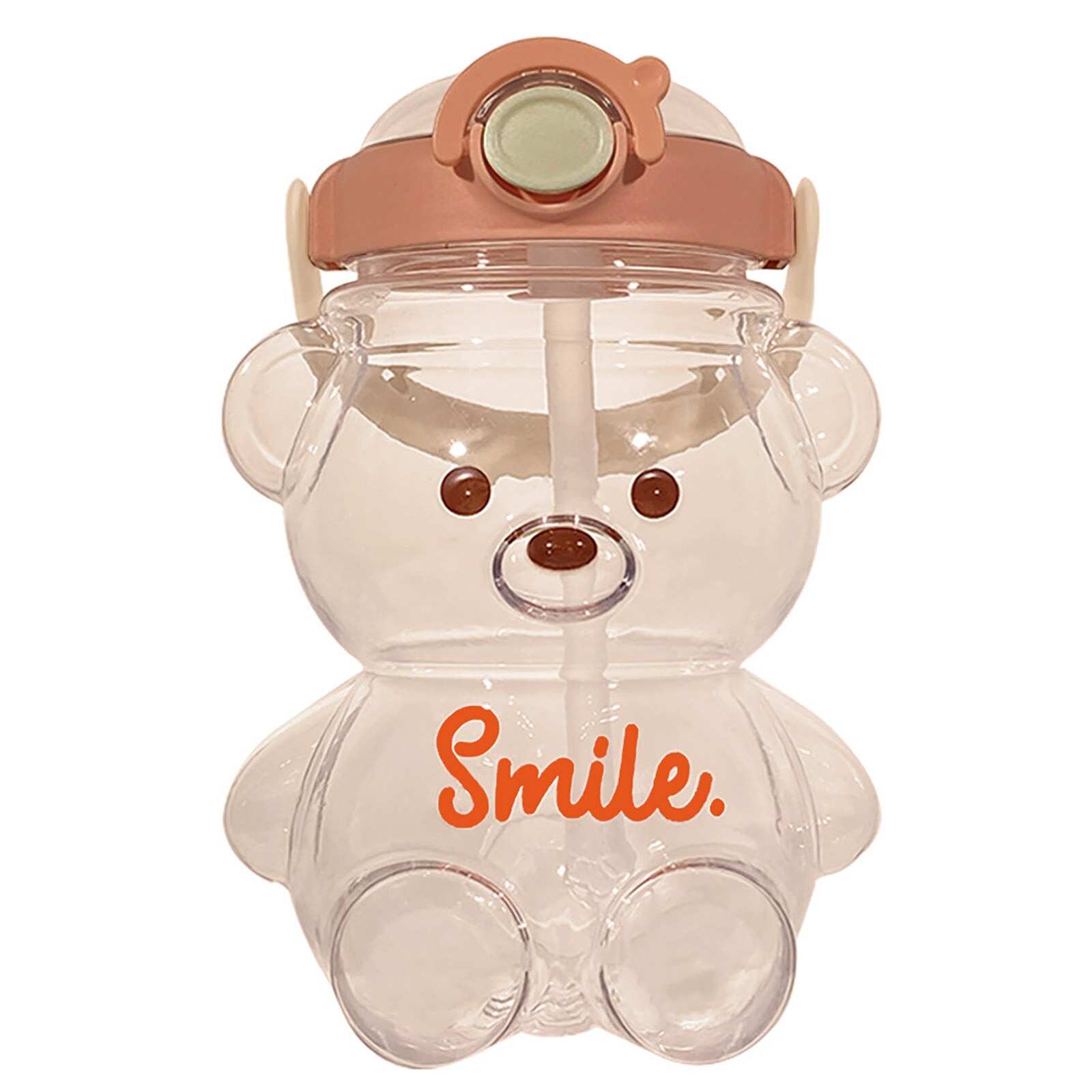 Large Capacity Cartoon Bear Plastic Sippy Cup, Brown