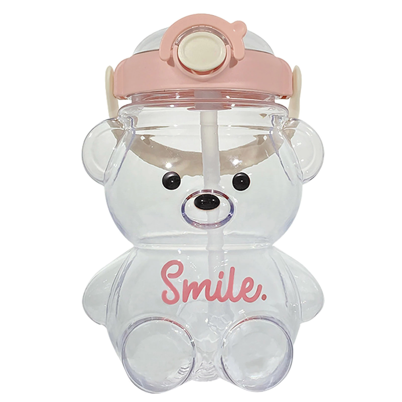 Large Capacity Cartoon Bear Plastic Sippy Cup, Transparent