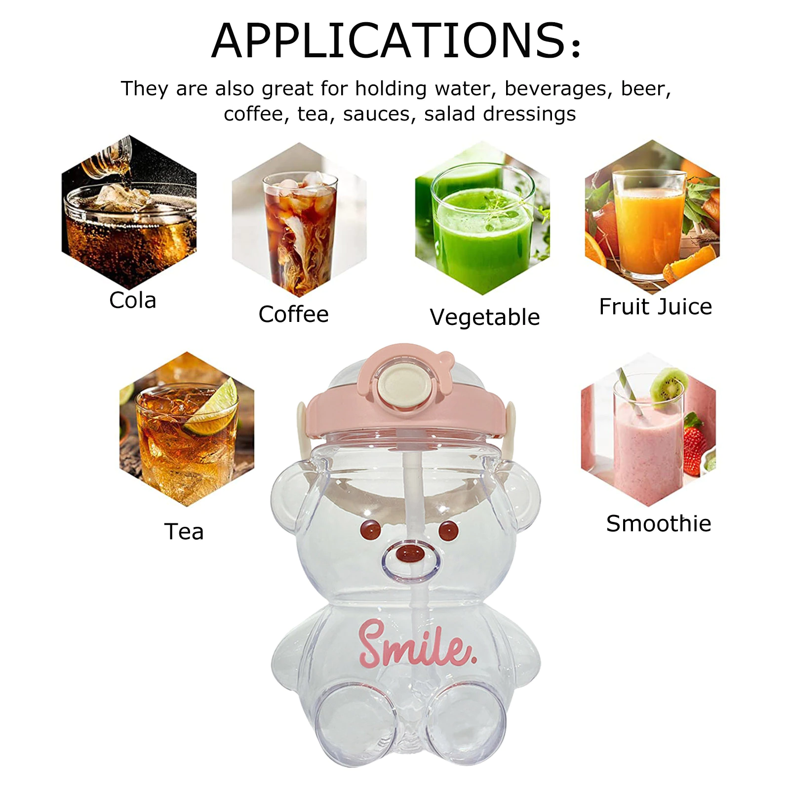 Large Capacity Cartoon Bear Plastic Sippy Cup, Transparent - Image 3