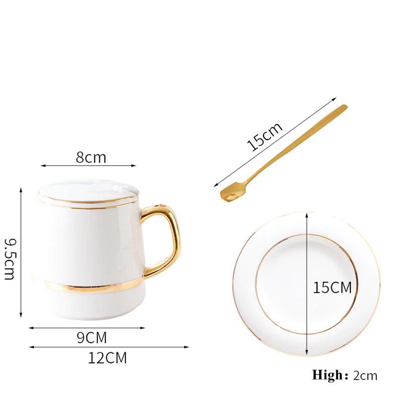 Ceramic Mug With Lid Spoon And Saucer Lovers Coffee Mug, White - Image 2