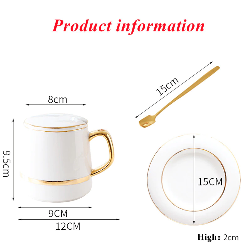 Ceramic Mug With Lid Spoon And Saucer Lovers Coffee Mug, White - Image 4