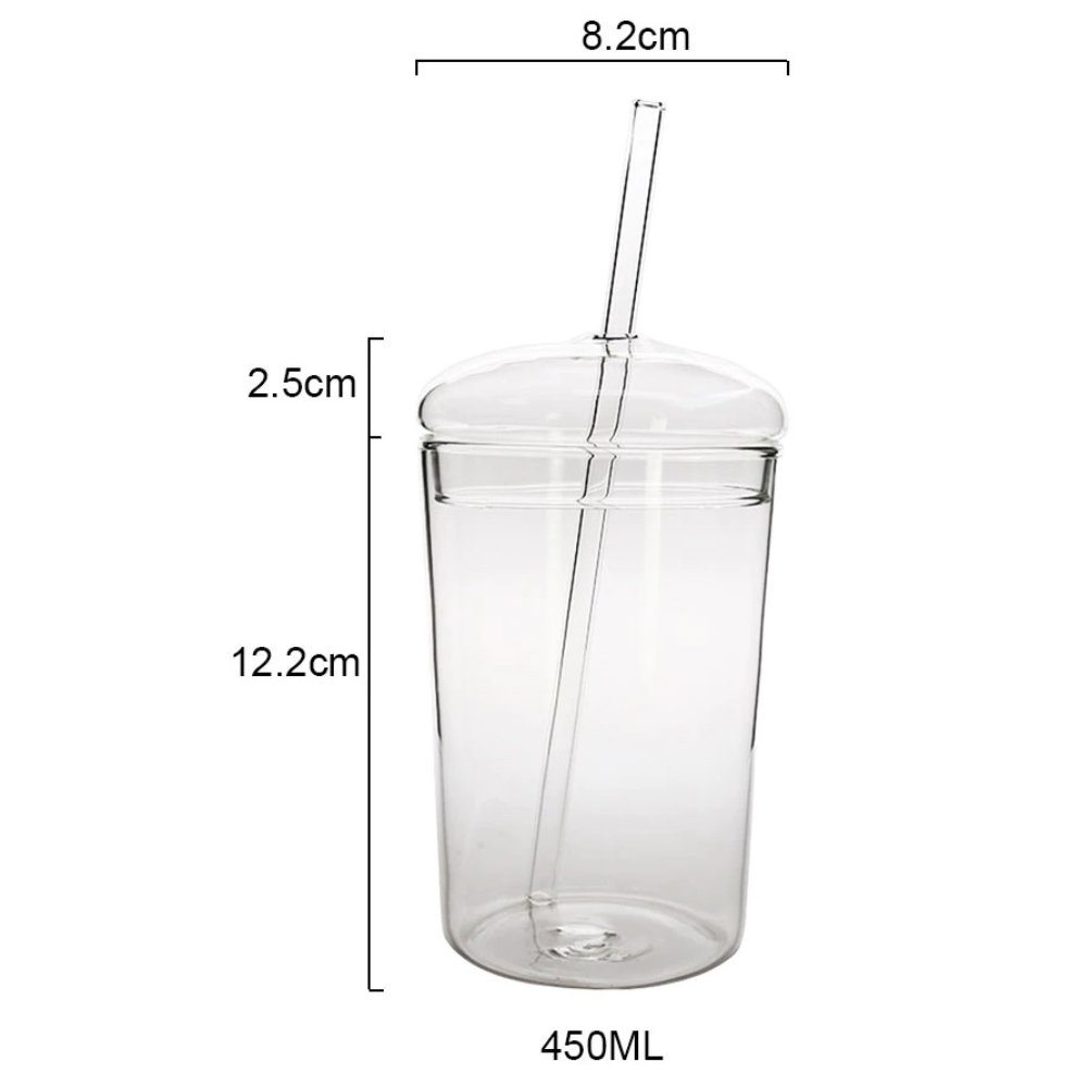 Transparent Glass Tumbler, Glass Cup With Lid and Straw - Image 2
