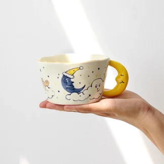 Korean Cute Hand Painted Bear Moon Ceramic Mug
