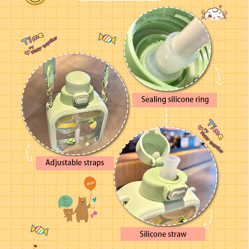 Cute Square Water Bottle Summer Large Capacity, Green - Image 3