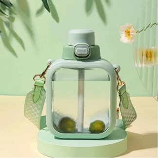 Cute Square Water Bottle Summer Large Capacity, Green