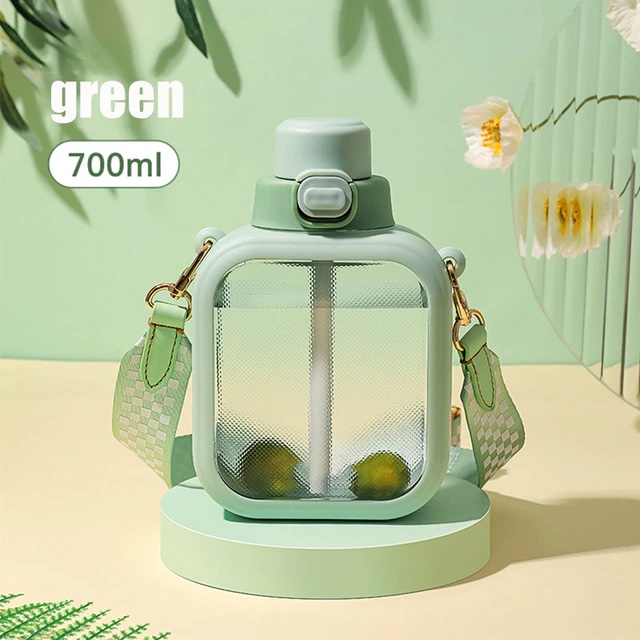 Cute Square Water Bottle Summer Large Capacity, Green - Image 2