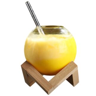 Clear Moon Cocktail Glass With Wood Stand