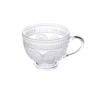 Transparent Vintage Big Mug Large Capacity Embossed Glass Cup