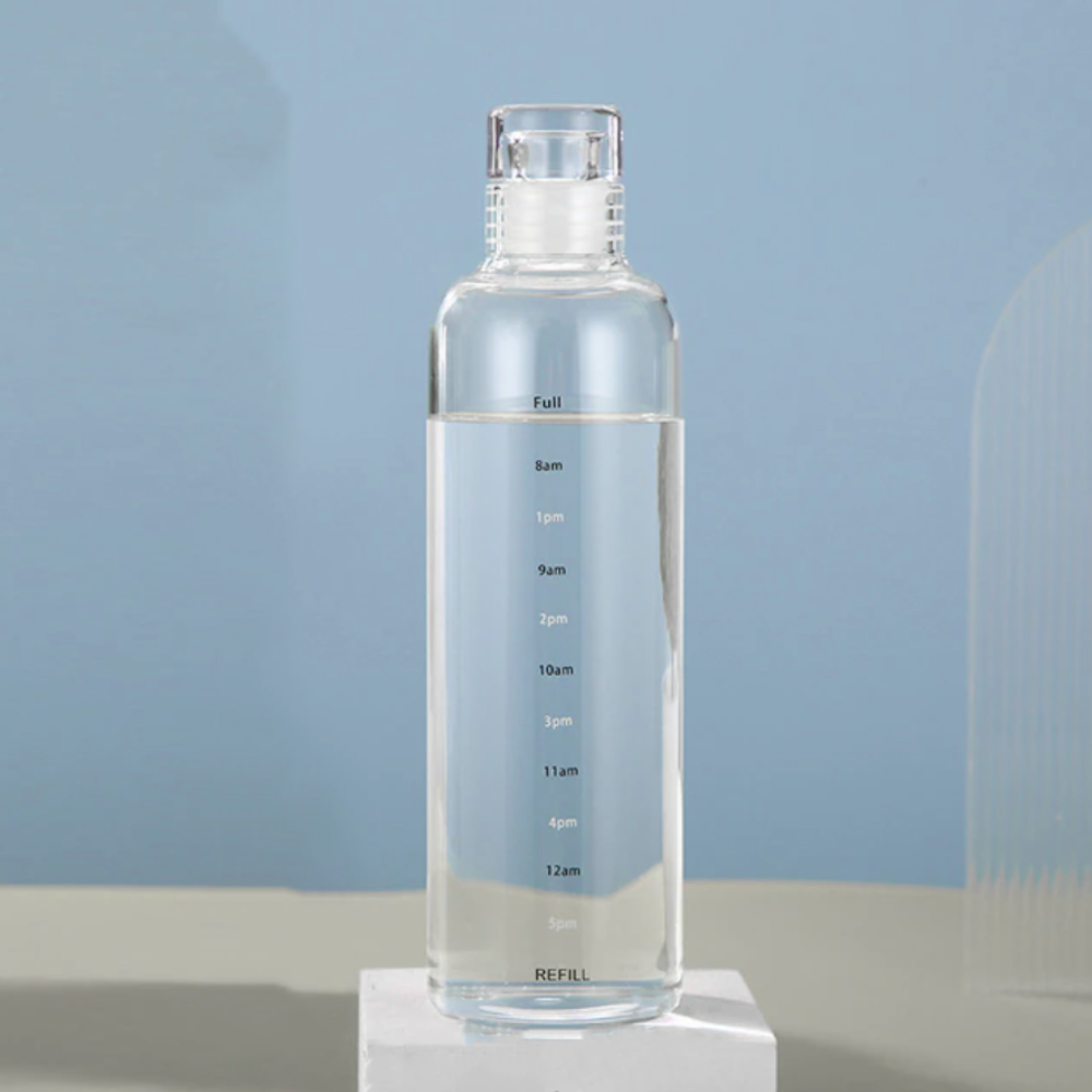 Large Capacity Glass Water Bottle With Time Marker Cover