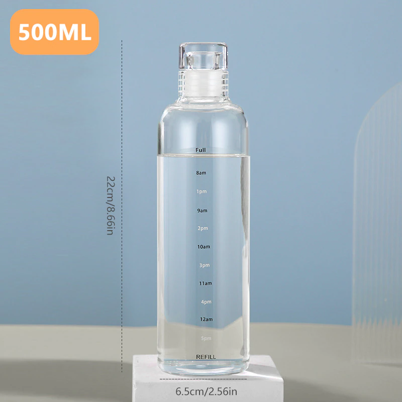 Large Capacity Glass Water Bottle With Time Marker Cover - Image 2