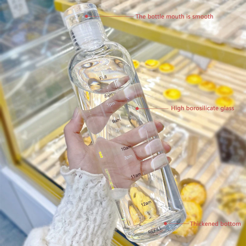 Large Capacity Glass Water Bottle With Time Marker Cover - Image 8