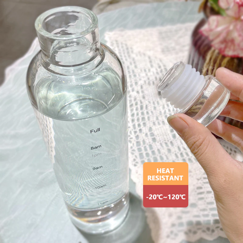Large Capacity Glass Water Bottle With Time Marker Cover - Image 7