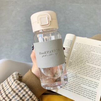 Creative Water Bottle With Straw, Cute Plastic Drinking Bottle, Gray