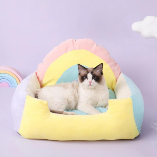 Pet Cat Bed Rainbow Color Winter Warm Soft Pet Basket