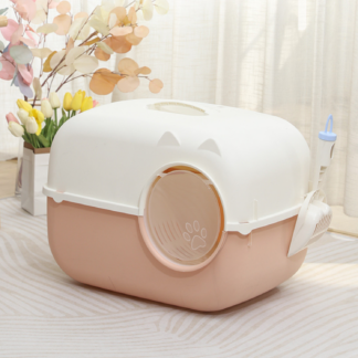 Fully Enclosed Cat Toilet Pet Long Channel Litter Box Pink