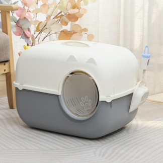 Fully Enclosed Cat Toilet Pet Long Channel Litter Box Gray