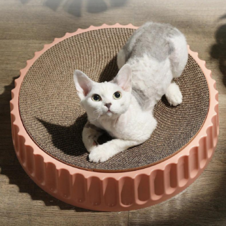Round Cat Scratcher Cardboard Corrugated Paper Pink