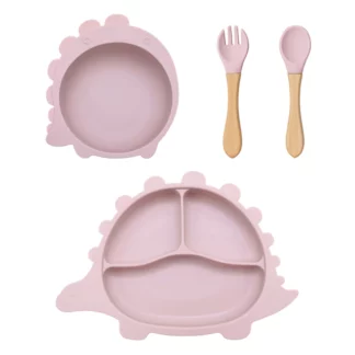Cute Dinosaur BPA Free Silicone Sucker Bowl Plate Fork Spoon Children's Tableware