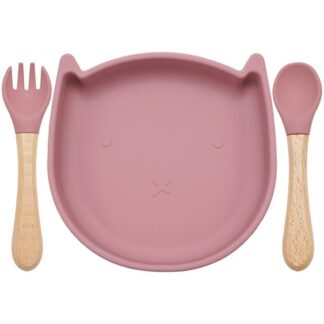 Cartoon Kitten Pan Baby Feeding Silicone Suction Set