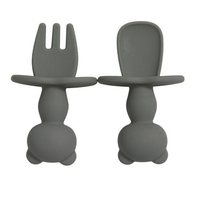 2Pcs Soft Silicone BPA-Free Baby Training Fork Spoon Set
