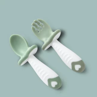 2Pcs/Set Baby Silicone Spoon Fork