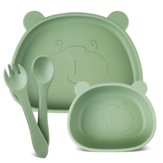 Baby Suction Plate Set with Self Feeding Spoon Fork Bowl Plates