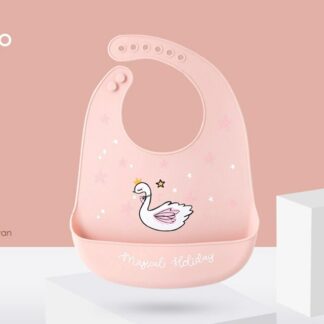 Pink Swan Cartoon Baby Waterproof Soft Silicone Bibs