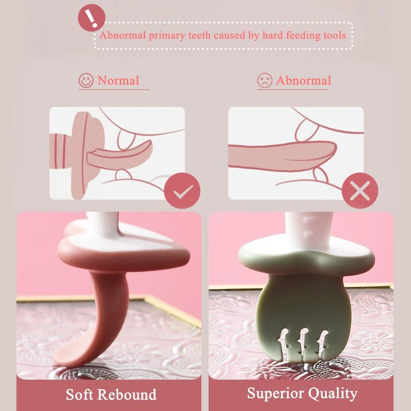 2Pcs/Set Pink Baby Silicone Spoon Fork - Image 4
