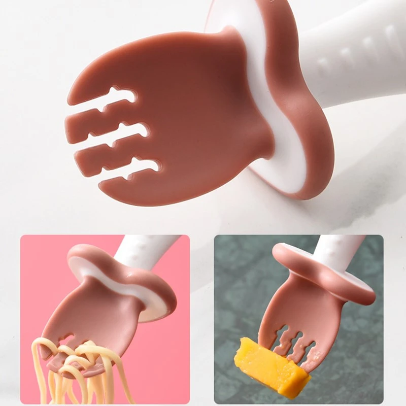 2Pcs/Set Pink Baby Silicone Spoon Fork - Image 3