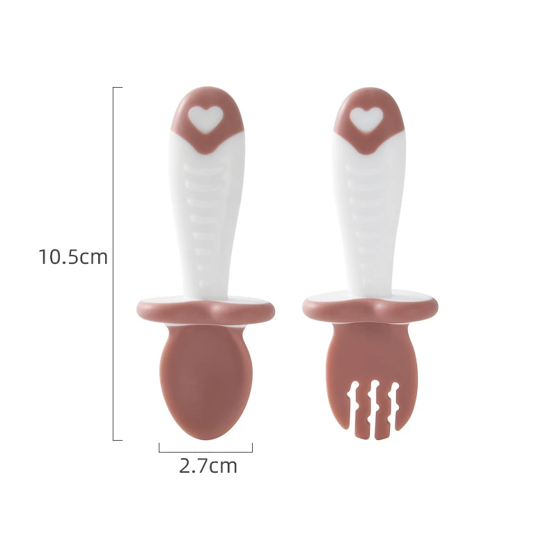 2Pcs/Set Pink Baby Silicone Spoon Fork - Image 2