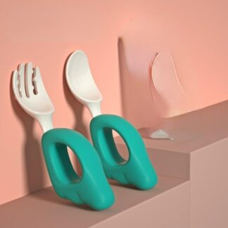 Green Baby Spoon Fork Learn To Eat Training Set