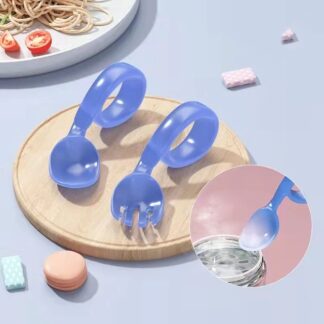 2pcs Heat Discoloration Fork Spoon Baby Learning To Eat Training Spoon