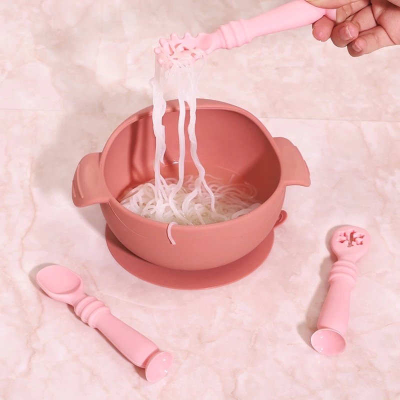 3pcs/set Pink Baby Silicone Spoon Fork Set - Image 2