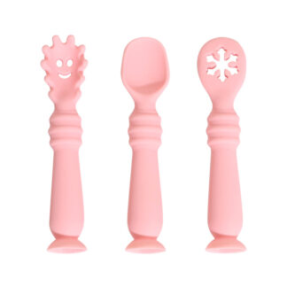 3pcs/set Pink Baby Silicone Spoon Fork Set