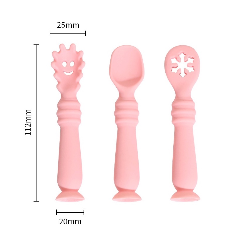 3pcs/set Pink Baby Silicone Spoon Fork Set - Image 3