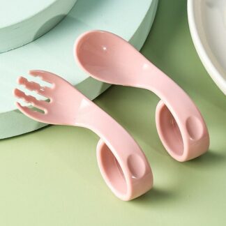 Food Ringed Curved Handle Baby Spoon and Fork Set
