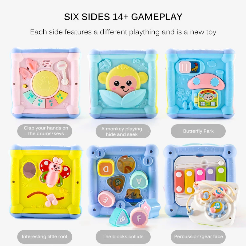 Baby Musical Box Toddler Hand Drum Toy Baby Activity Cube Geometric Blocks Toy - Image 2