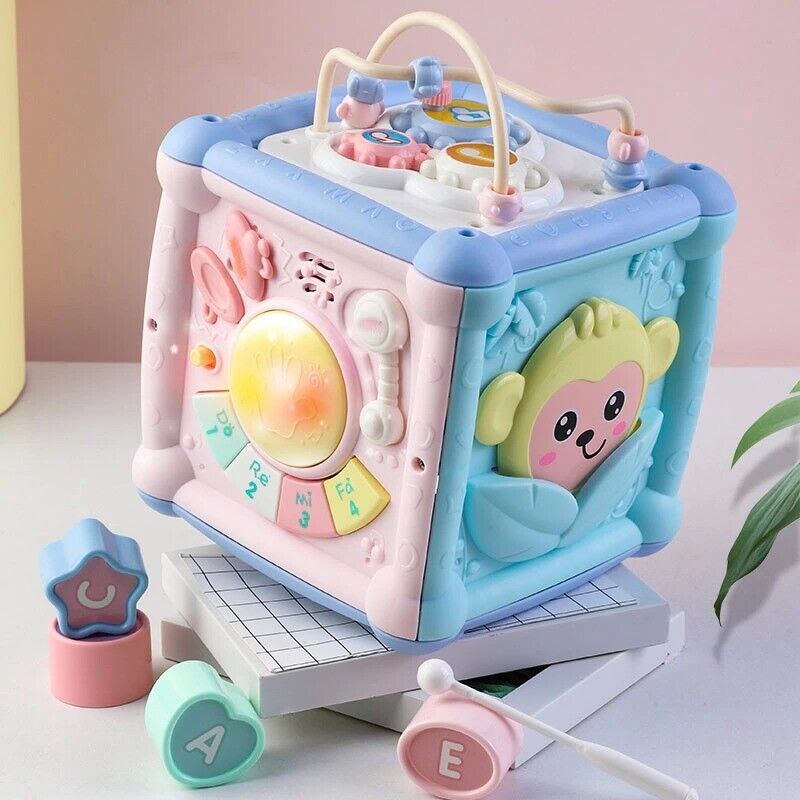 Baby Musical Box Toddler Hand Drum Toy Baby Activity Cube Geometric Blocks Toy