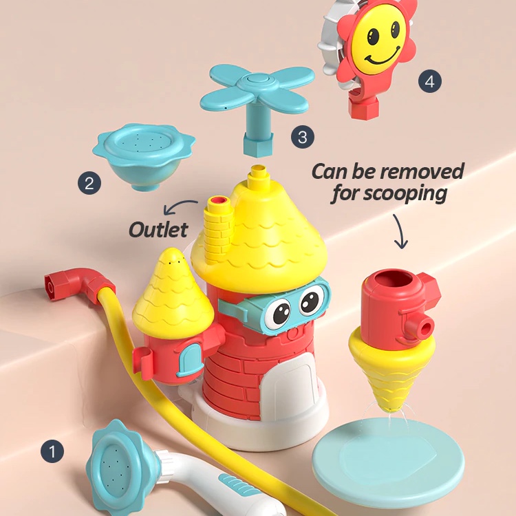 Electric Castle Shower Toys Baby Bath Spray Water Faucet Bathtub Sprinkler - Image 3