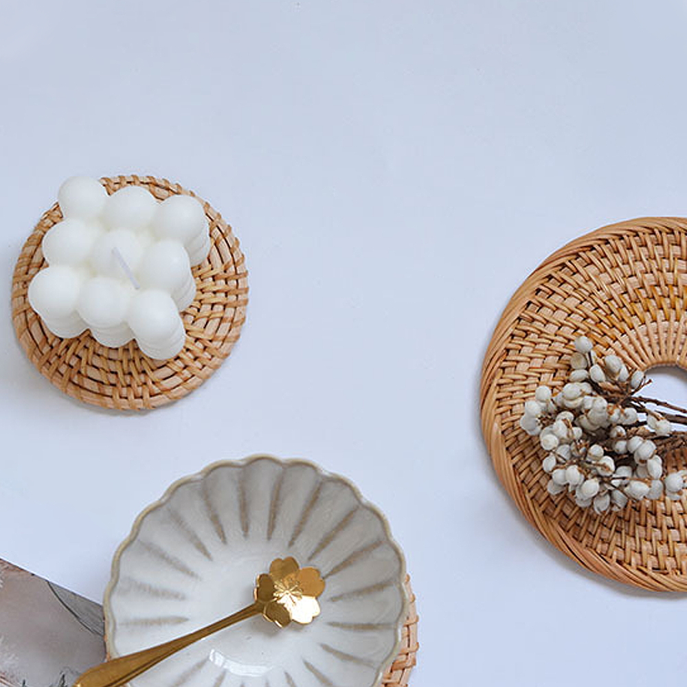 Round Natural Rattan Anti-Skidding Cup Mat - Image 6