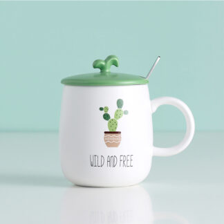 Cactus Mugs Creative Cartoon Ceramic Mug With Lid