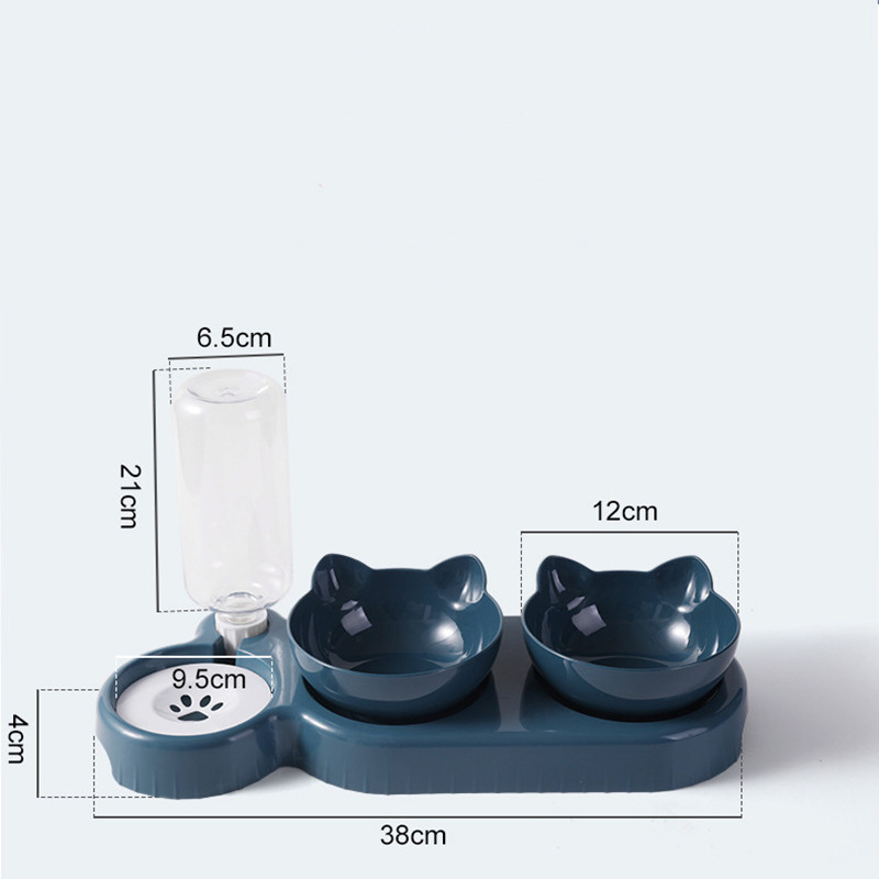 Double Bowl Food Bowl Automatic Feeding Water Blue - Image 2