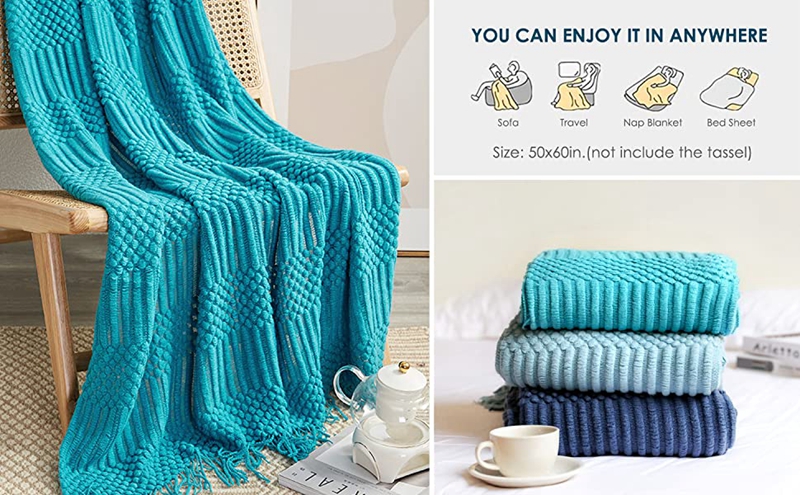 Inya Navy All Throw Blanket for Couch Sofa Knitted Blanket - Image 7