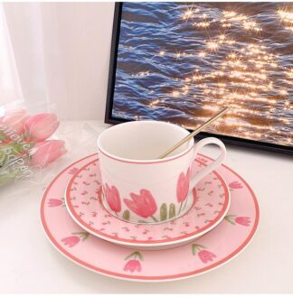Tulip Pink Coffee Cup Set With Saucer