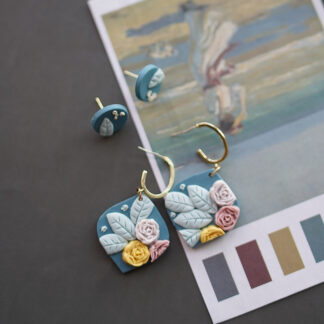 Floral Pattern Vintage Colors Trendy Clay Earrings