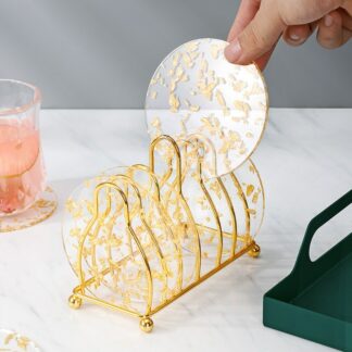 Drink Coasters Holder Set Light Luxury Gold Acrylic
