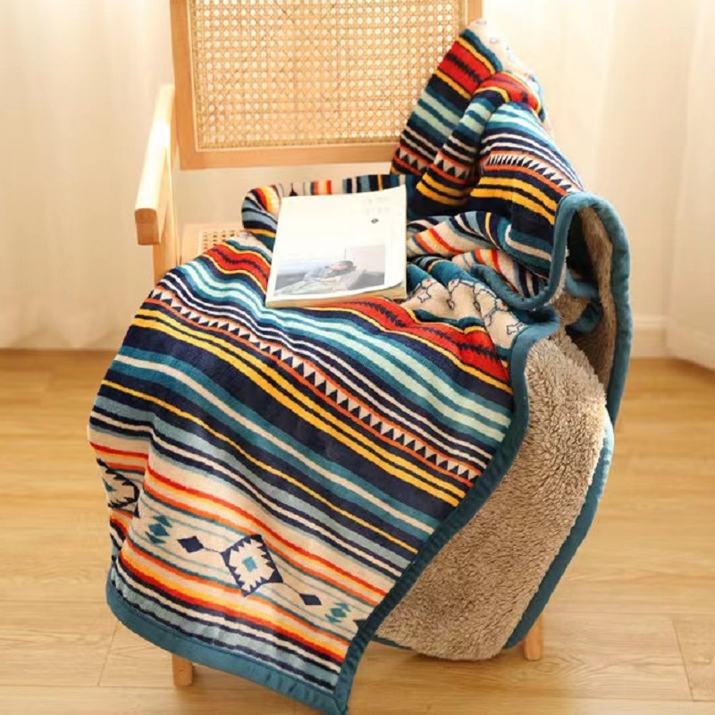 Sherpa Throw Blanket Soft Plush Boho Stripe Bed Blanket - Image 4